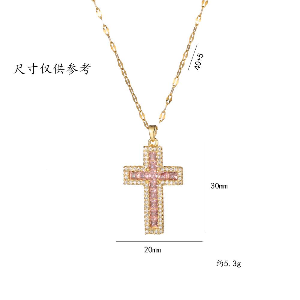 Luxus Damen Blau Rosa Zirkonstein Kreuz Anhänger Halskette Vintage Goldfarbe Hochzeits Schmuck Für Frauen