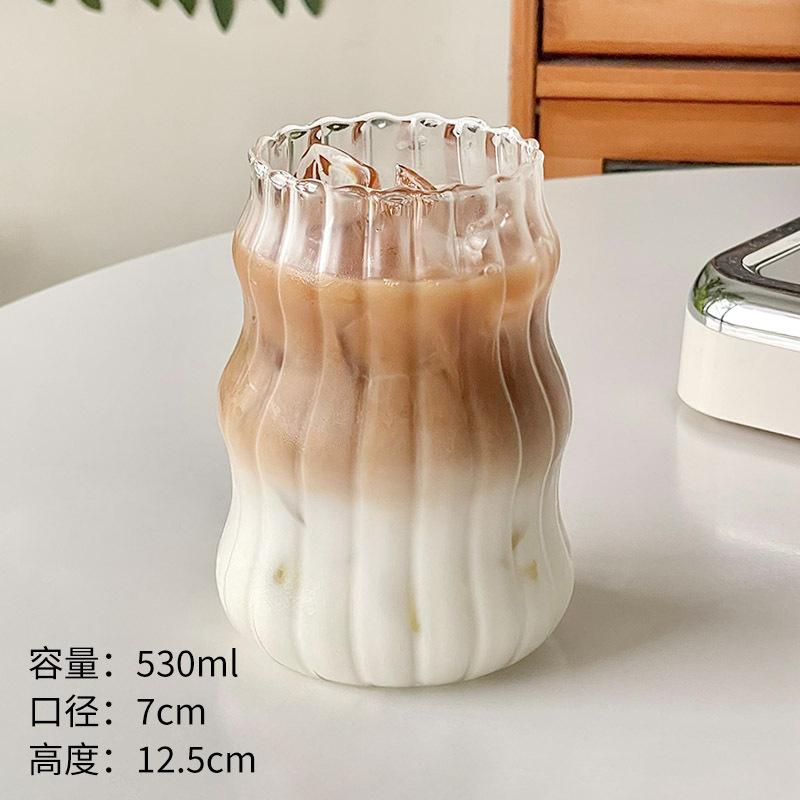 1Pcs Ins Coffee Glass Cup Heat-resistant Tumbler Drinkware Transparent Tea Juice Milk Coffee Mug Home Water Glasses Stripe Mug