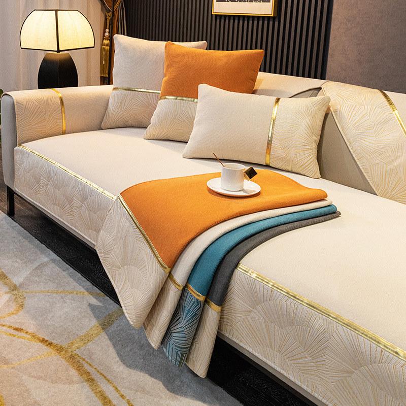 Nordic Chenille Slipcover Sofa Cover Gold Strap Armchair Cover Furniture Protector Patchwork Sofa Cushion Non -Slip