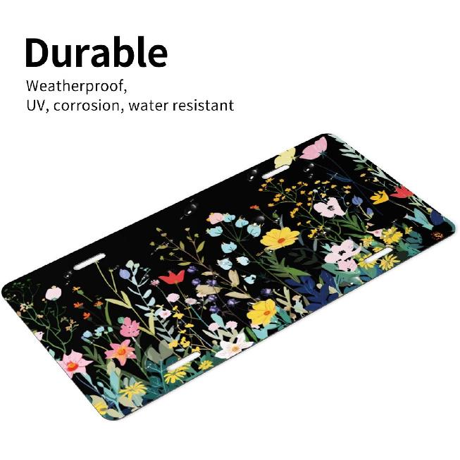 Wild Flowers Front License Plate For Women Car Vanity Plates Decorative Aluminum Metal Cute Novelty License Plate Cover For Men 6X12 Inch (4 Holes)
