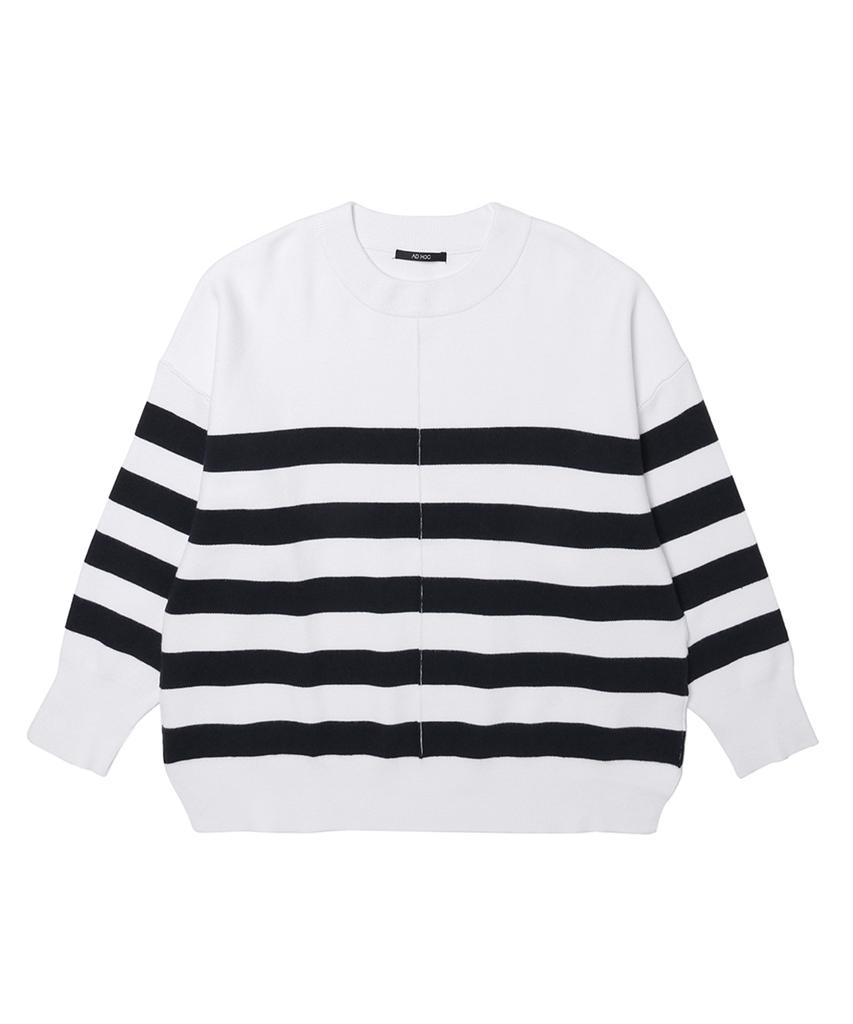 ADHOC Women'S Striped Crew Neck Knit (Navy)