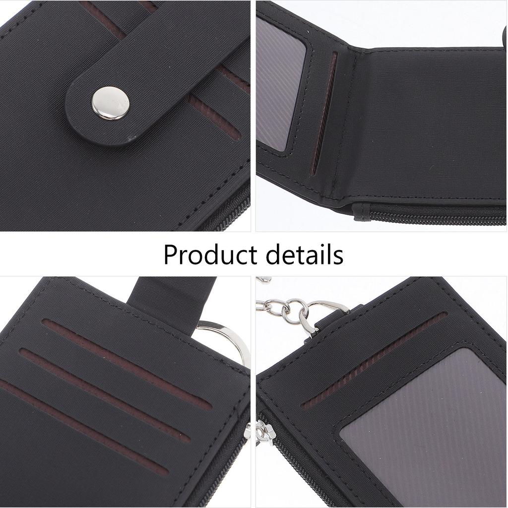 PU Card Holder Keychain Wallet for Work Ids Business Cards Bus Pass Waterproof Keyring Small Credit Card Case Badge Sleeve