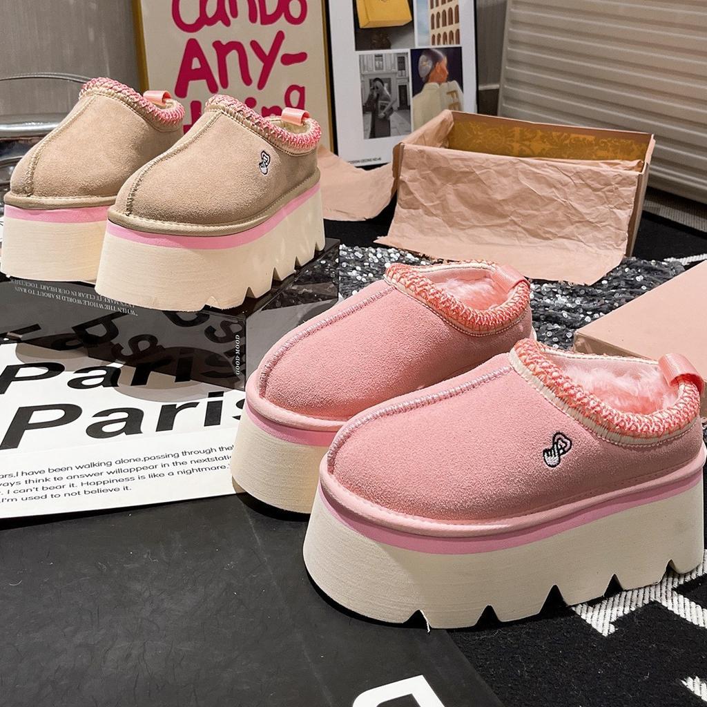 Leather wool thick-soled muffin small man 7 bags head half slippers snow cotton one pedal women's shoe holder