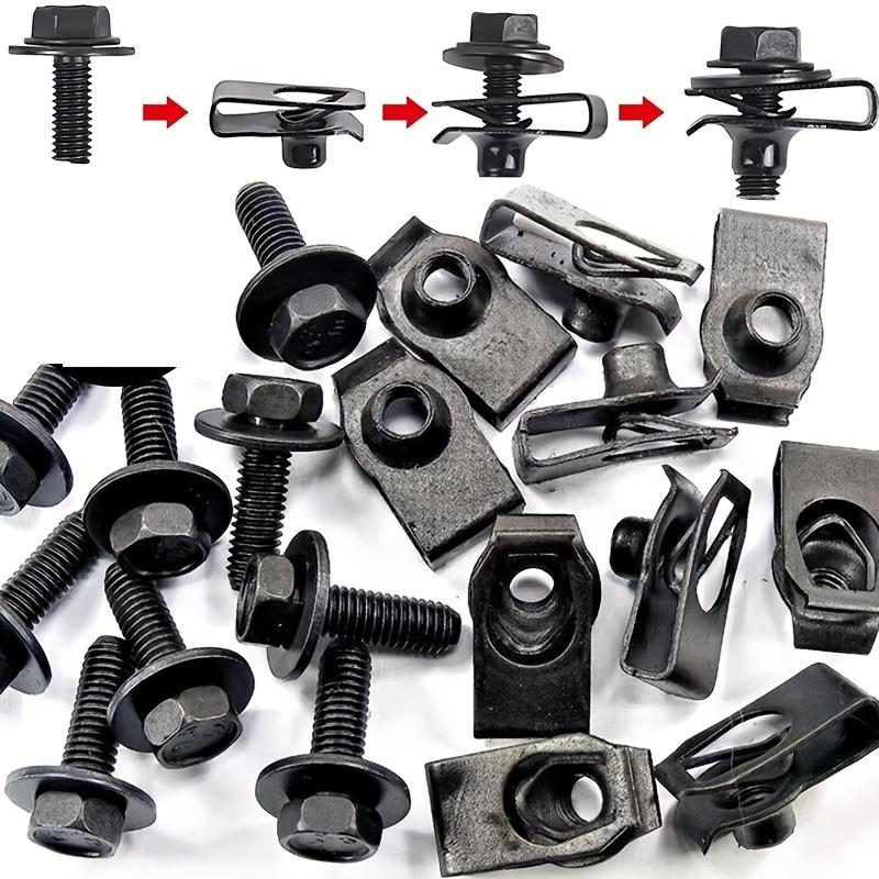 Odolné automobilové spony 40ks Černé kovové samovrtné U-tvarované automobilové spony M6 Snadno instalovatelné spony pro kryty motoru, nárazníky, podběhy