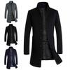 Men Winter Warm Solid Color Woolen Trench Coat Outwear Overcoat Long Jacket