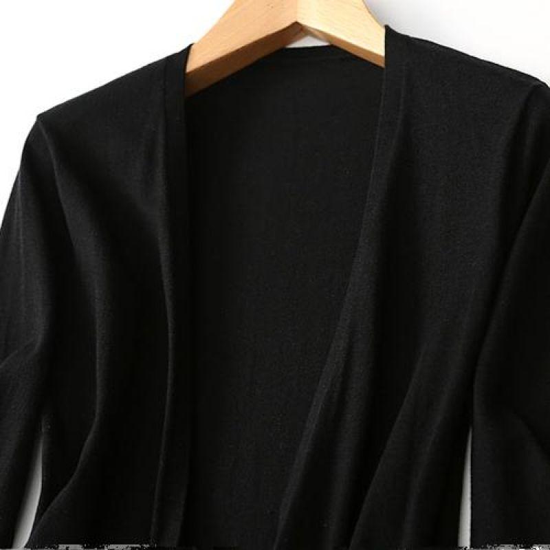 Export Export Women's Shawl Double Pocket Knitting Cardigan French Lazy Style Mid Length Long Length Drape No Pilling