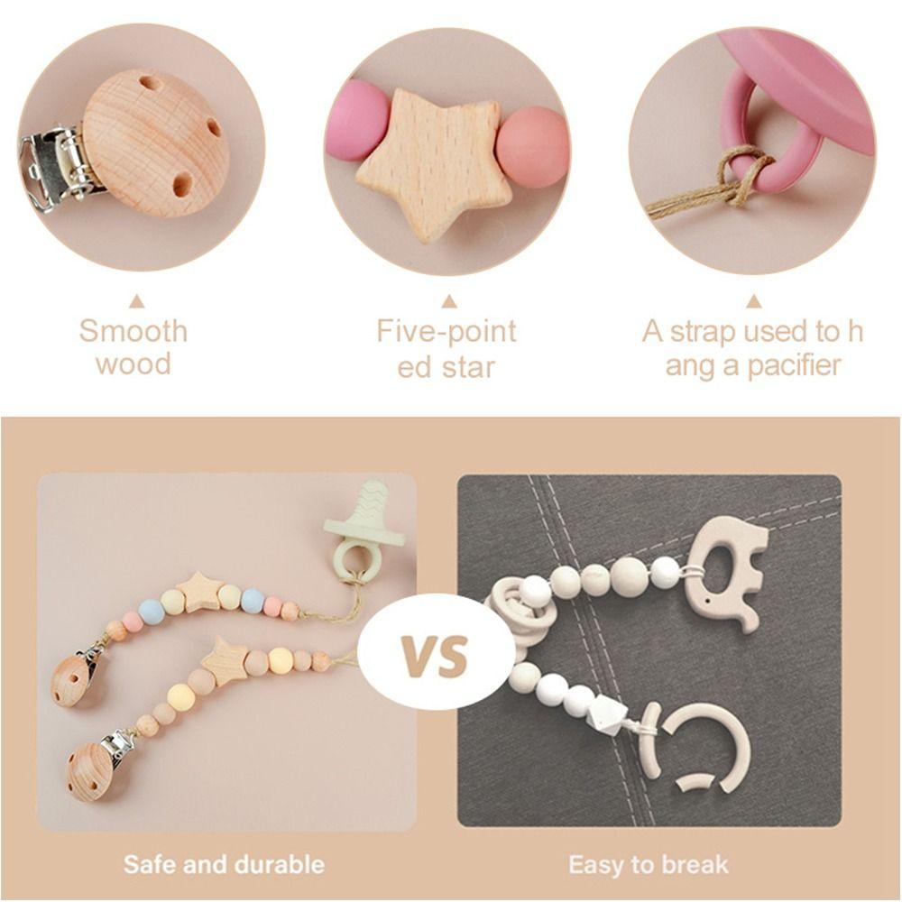 Dummy Clips Pacifier Holder Clips Wood Baby Teether Toys Straps Cute Baby Pacifier Chain  Children