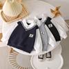 Children's PO Shirt Long-sleeved Autumn Clothing Letter Fake Two-piece Small Top Medium and Large Children