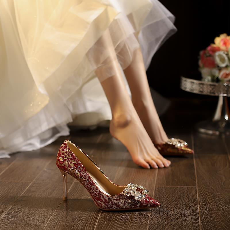 Wedding shoes high heels women's 2025 spring and summer new fashion wear versatile niche high-end sense beautiful bride shoes