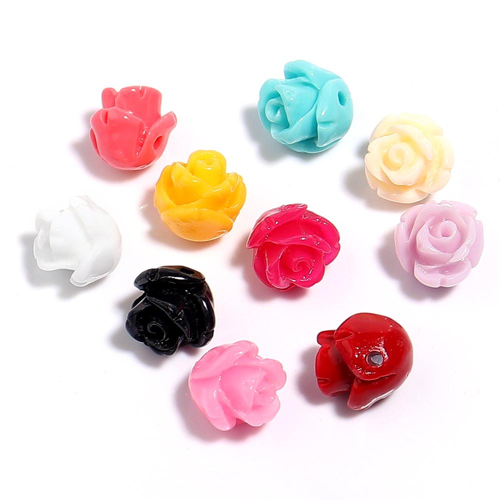 10Pcs/Lot Resin Beads 6 8 10 12 15mm Colorful Rose Shape Hole Size 1.5mm Beads For Charm Jewelry Making Diy Bracelet Necklace