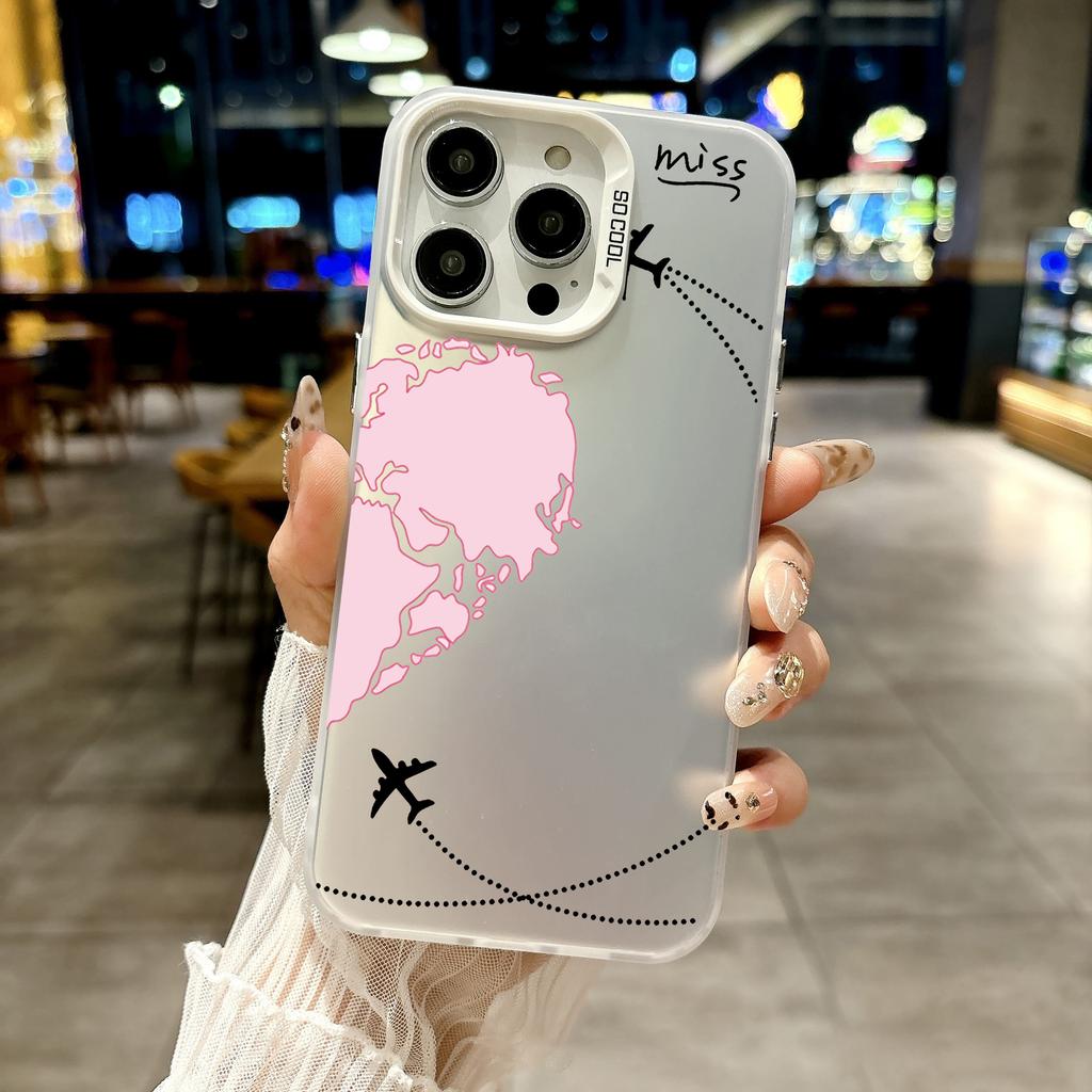 Color Phone Case For iPhone 17 16E 16 11 15 14 Pro MAX 12 13 MINI 7 8 Plus XR SE Silver Cover Planes World Map Travel Love Heart