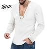 Men Knitted Cotton Sleeves Solid V Neck Knit Deep Blend Sweater Ribbed Long Color Slim