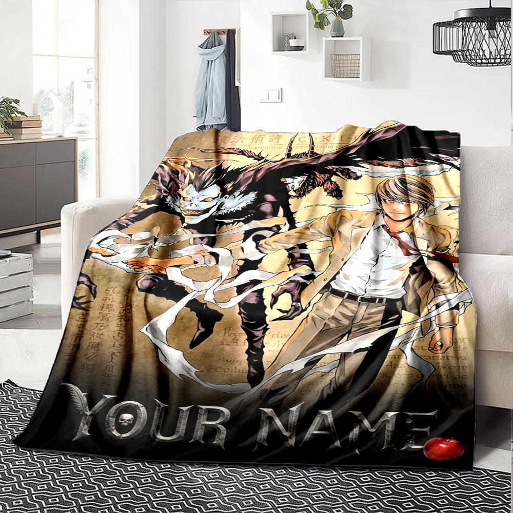 Name Custom Anime Death Note Print Flannel Blanket High Quality Warm Comfortable Cover for All Seasons Perfect for Gifts Home Decor