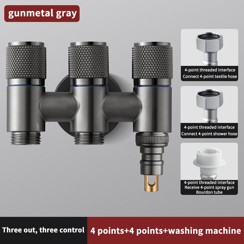 Stainless Steel 3-Way Water Valve Easy Adjust 1 Inlet 3 Outlets With Water-Stop Connector for Balcony Plant Watering