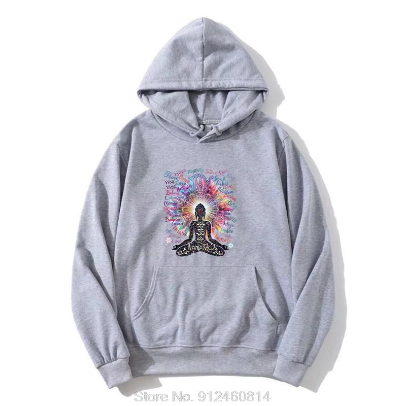 Kapuzenpullover Namaste Buddha Blumen Positive Zitate Farbexplosion Hoody Mode Baumwolle Slim Fit Sweatshirt Einfarbig Firma
