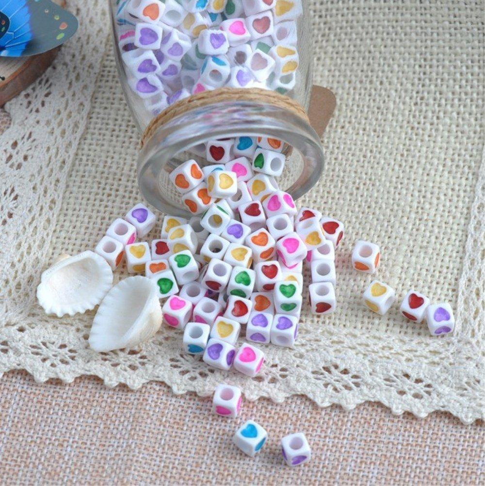 Acrylic DIY Cube Square Heart Printed Big Hole Beads for Bracelet Making Jewelry Findings
