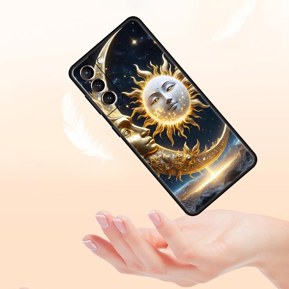 Moon Sun Phone Case For Samsung Galaxy S26 Ultra S25 Plus S24 FE S23 S22 5G S21 S20 Cover Black Soft