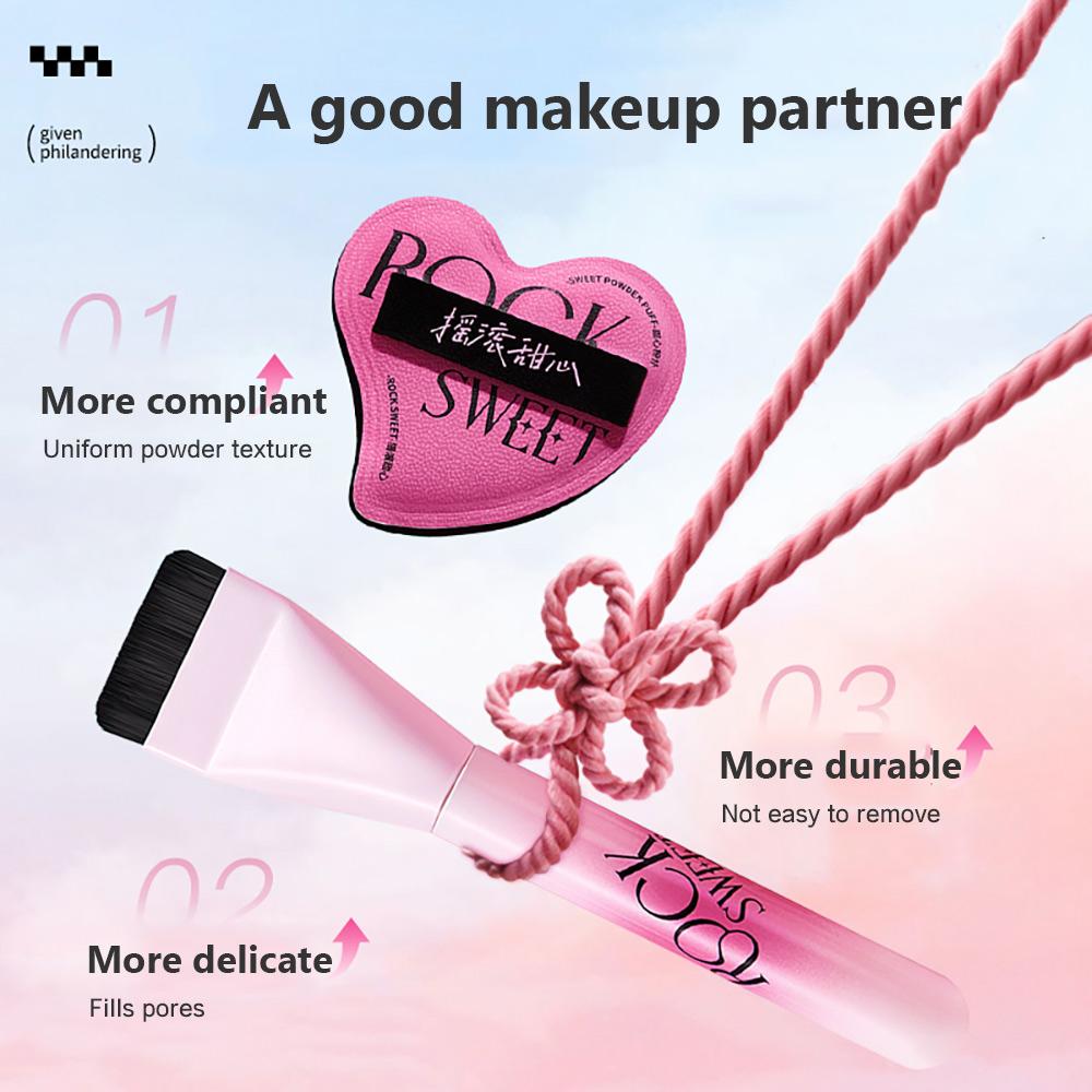 ROCK SWEET Flat Foundation Brush & Sponge Puff Set Soft Reusable Foundation Brush Powder Puff Set for Liquid Cream Powder