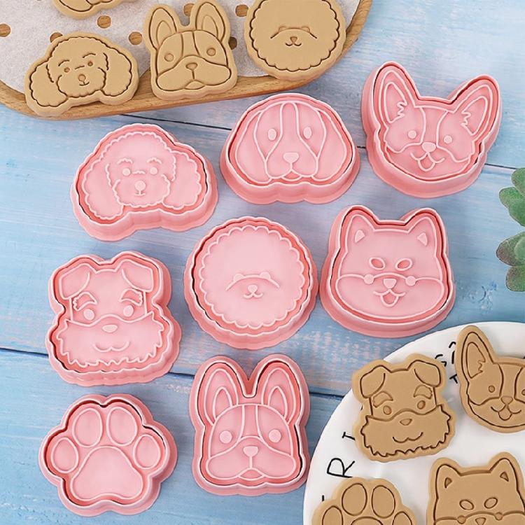 8Pcs Dogs Head Cookie Cutters Cartoon Pressable Biscuits Mold Party Supplies