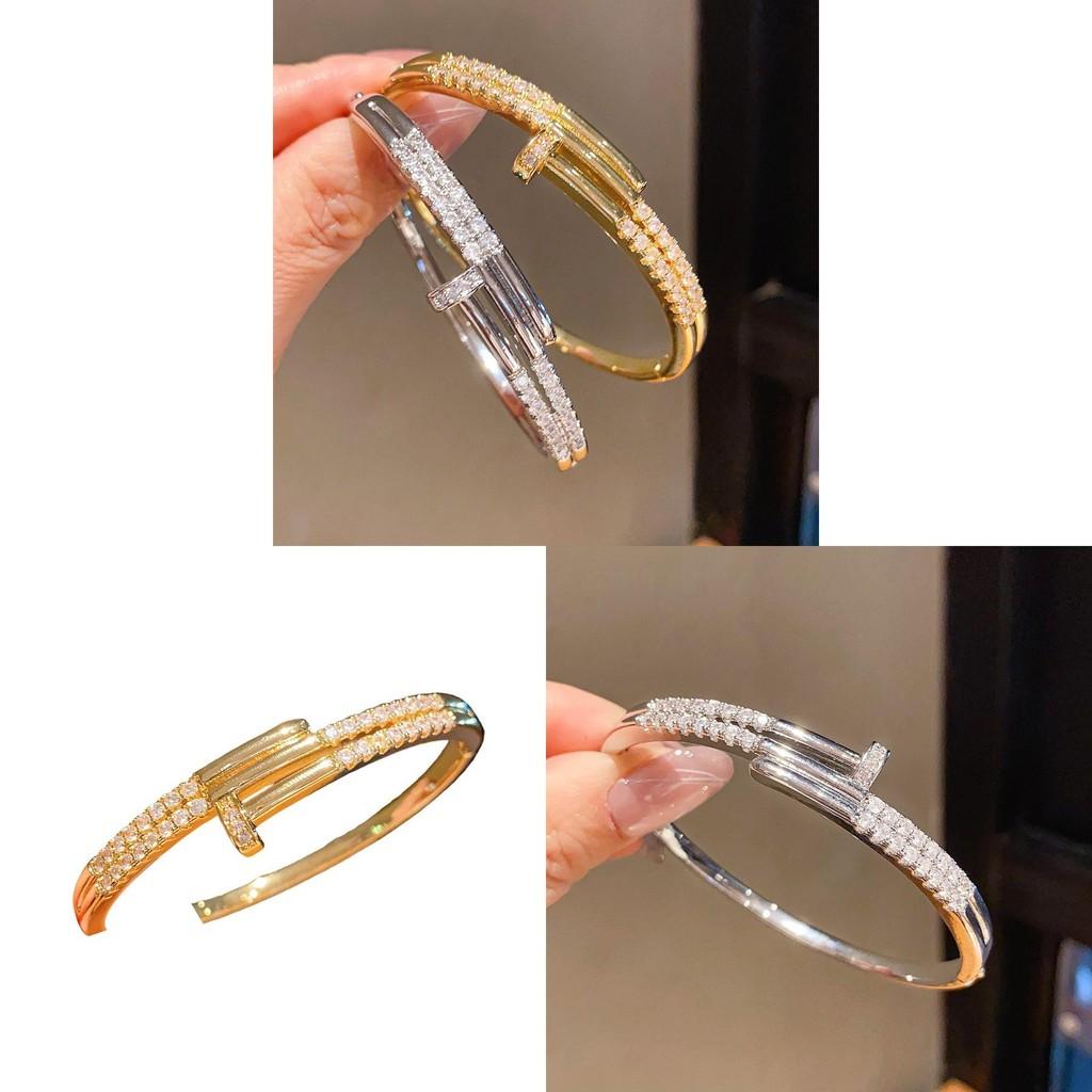 Classic Copper Zirconia Bangle With Gold Plating For Ladies Fashion Accessory