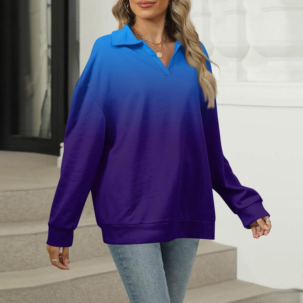 Women's Summer Fashion Casual  Printed V-Neck Long Sleeve Shirt Top