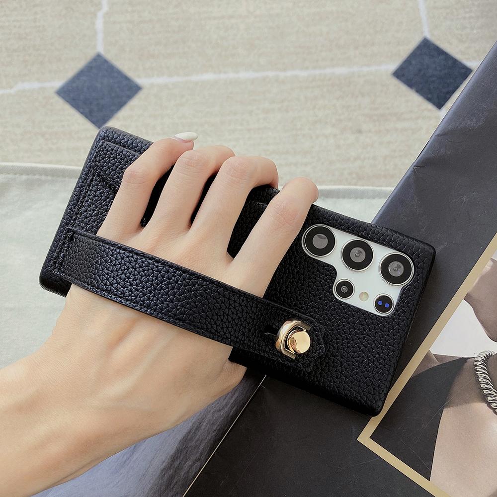 For Samsung Galaxy S24 Ultra Case with Card Slot Wristband Kickstand PU Leather+PET Phone Cover