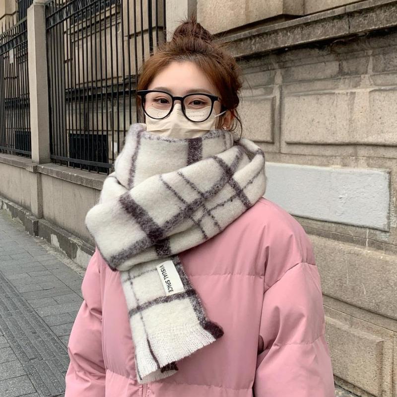 Trendy Stripete Tykt Skjerf med Frynser Tykt Kuldebeskyttende Rutete Store Skjerf Klassisk Vindtett Sjal For Kvinner Høst & Vinter