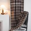 ImanQi Curtains Christmas Coffee Plaid Woven French Kitchen Window Semi-Sheer