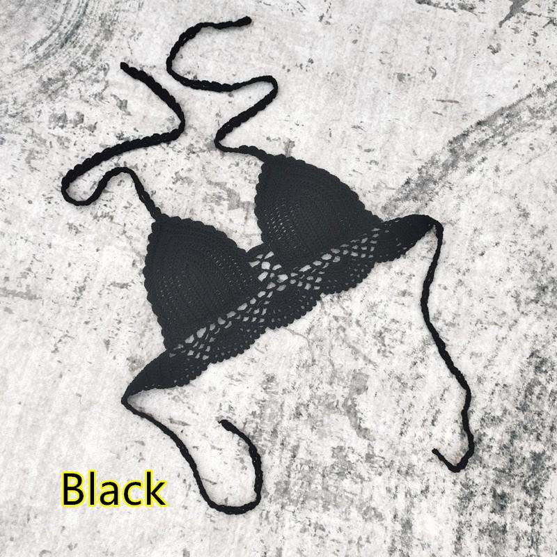 

Топ бикини пуш-ап ручной работы в богемном стиле, связанный крючком Medium чёрный