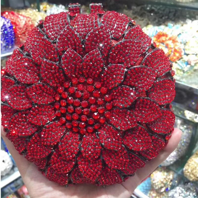 

WHTUOHENG Sunflower Evening Rhinestone Women Clutch Bags Multicolored Round Crystal Bag Luxury Diamond Party Purses Minaudere 16cmX16cmX5cm