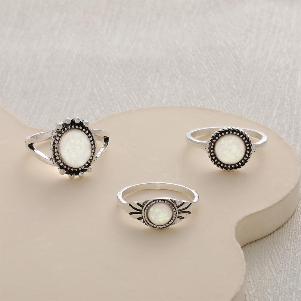 

Promotional Retro Combination Ring, Personalized Turquoise Old Alloy 3-Piece Set Ring Jewelry.