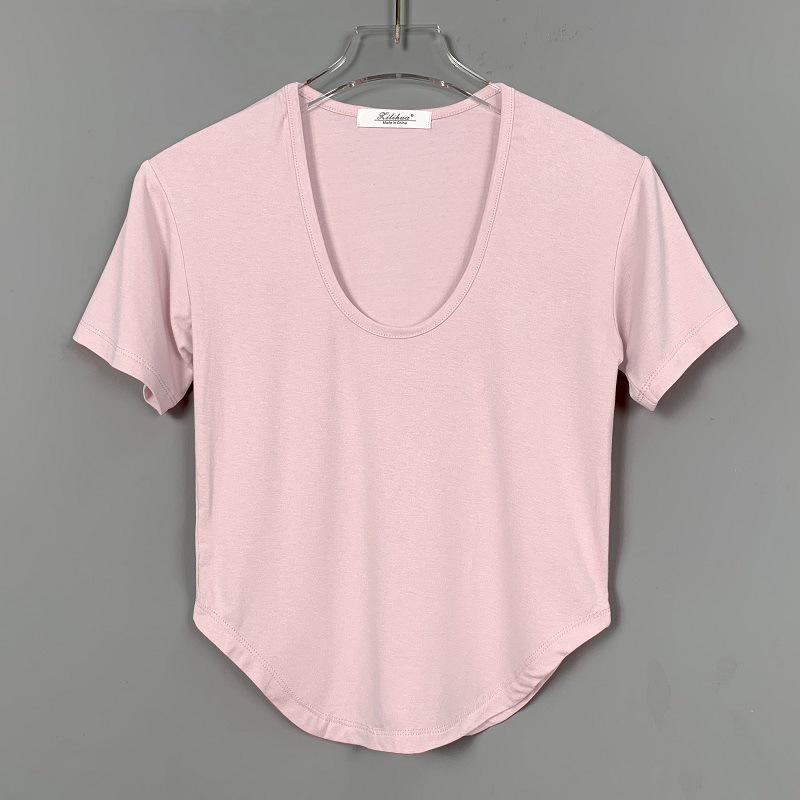 

Dongdaemun Korean Slimming Low-Cut U-Neck Crop Top for Women One Size рожевий