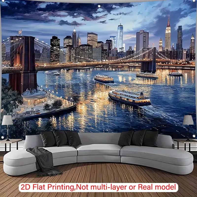 Brooklyn Bridge NYC Night View Tapestry Cityscape Wall Decor for Bedroom