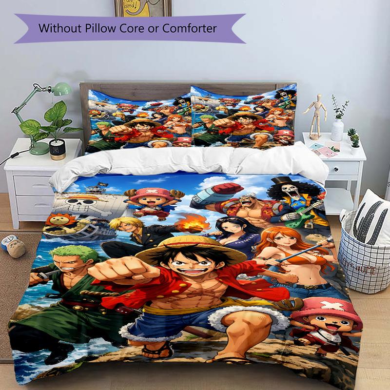 One Piece Adventure Print 3Pcs Bedding Setduvet Cover With 2 Bedropillowcase Home Birthday Gift