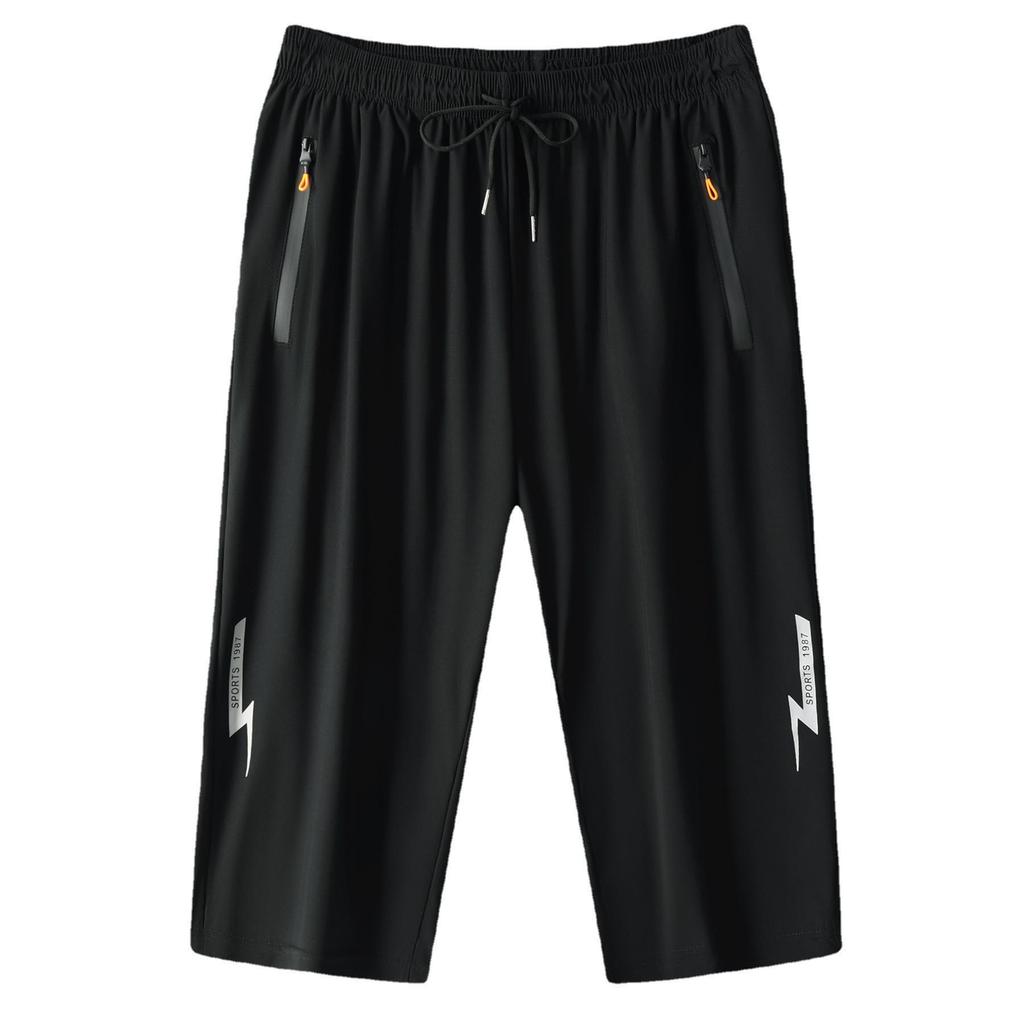 Men's Quick-Dry 3/4 Length Running Shorts - High Elastic, Ice Silk, Breathable, Summer Sports & Casual Wear.