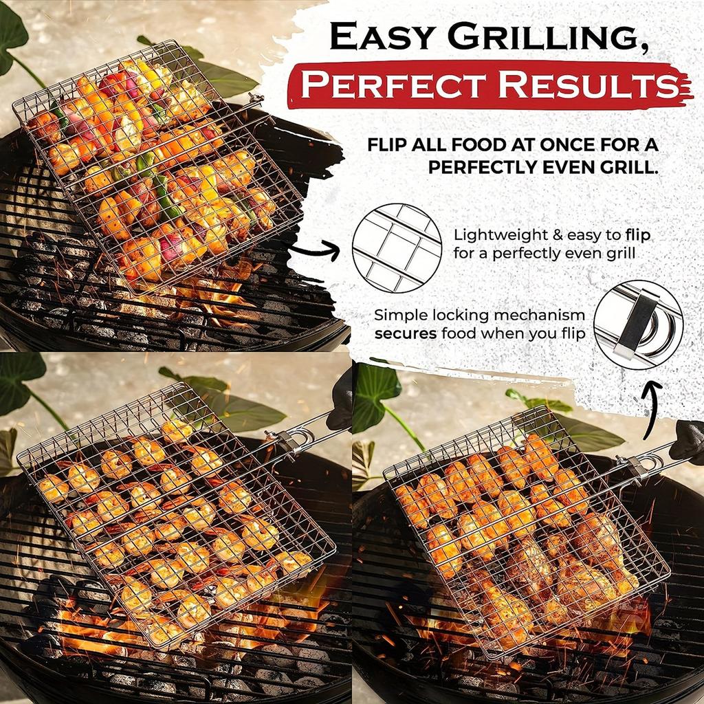 Foldable Detachable Handle Grills Basket 32cm Nonrust Steel For Family Camping Picnics Safe Heat Resistant Design