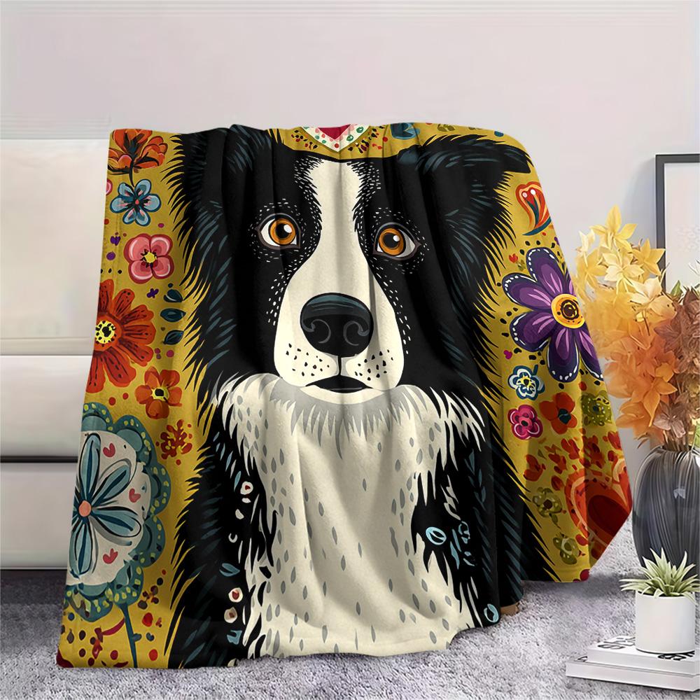 Border Collie Print Flannel Blanket, High quality Comfortable for All Seasons, Home Decor, Warmth and Comfort, Perfect for Christmas Gifts