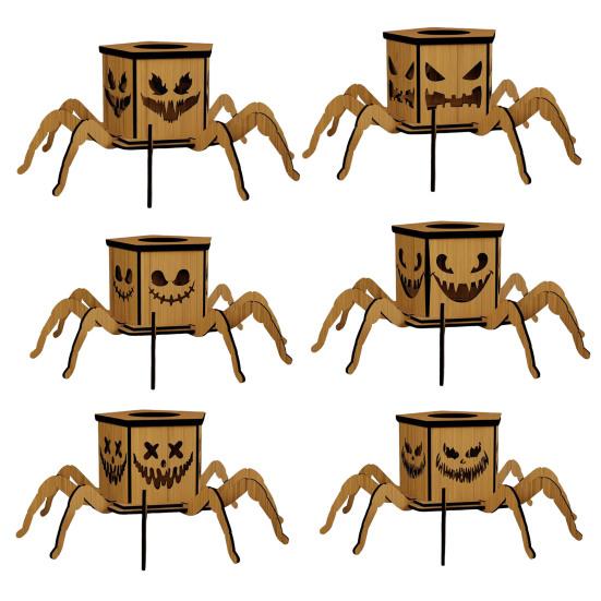 Halloween Lighted Pumpkin Lantern LED Wooden Spider Pumpkin Lamp with Spooky Face for Halloween Party Home Yard Decor