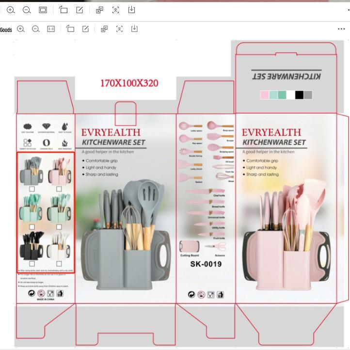 19-Piece Non-Stick Silicone Kitchen Utensil Set with Knives and Storage Bucket