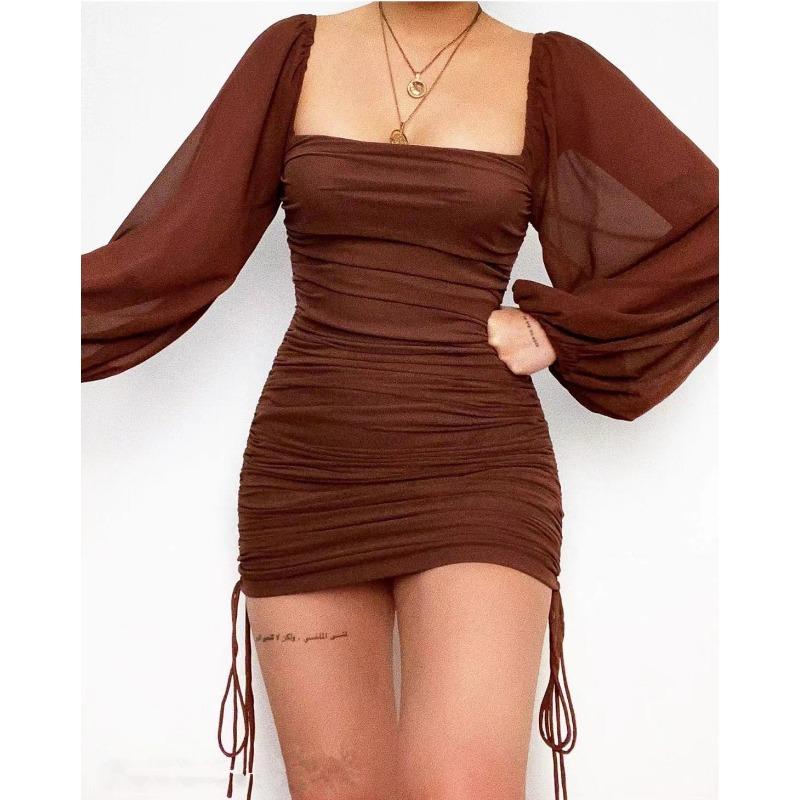 

Женское сексуальное платье Tanneck Lantern Sleeve Long Sleeve Bag Hip M малиновый