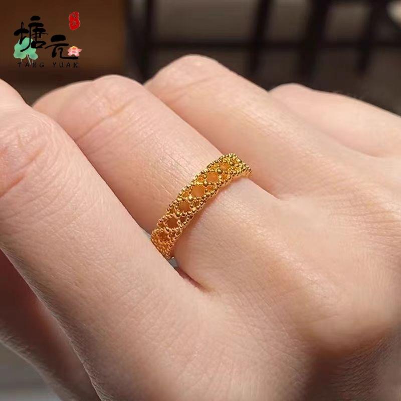 Krajkový vzor Zlatem plátovaný mosazný prsten pro ženy – Módní Elegantní Uzavřený kroužek Šperk