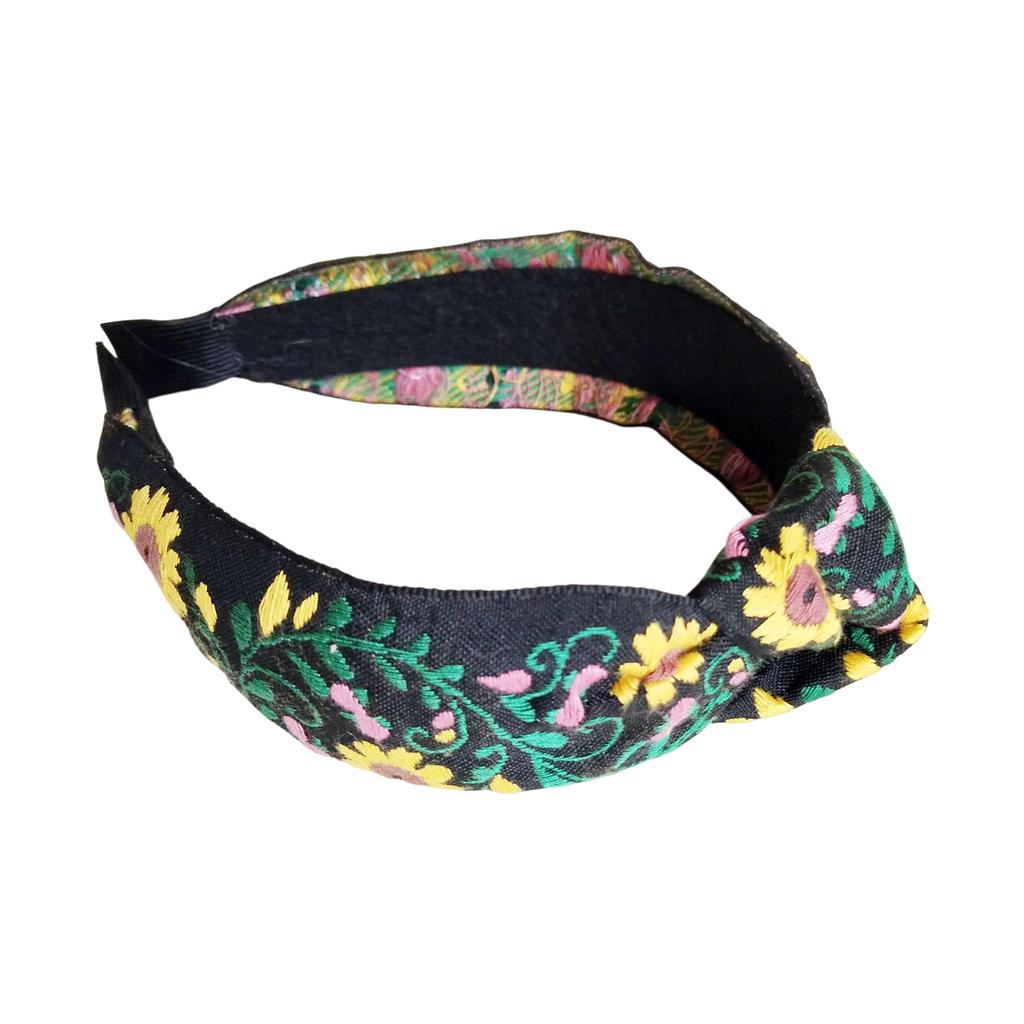 Bohemian Styles Mexican Headbands Wide Knotted Hairband for Women with Embroidered Flower for Festival Occasion