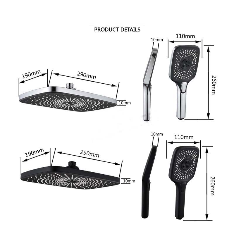 3 Modes Black Shower Head High Pressure Water Saving Rainfall Shower Set One-key Stop Water Gray  Handheld Shower Head