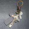 Unique Crucifix PU Leather Keychain Religious Key Ring Bag Pendant for Daily Use Trendy Punk Inspired Key Accessory