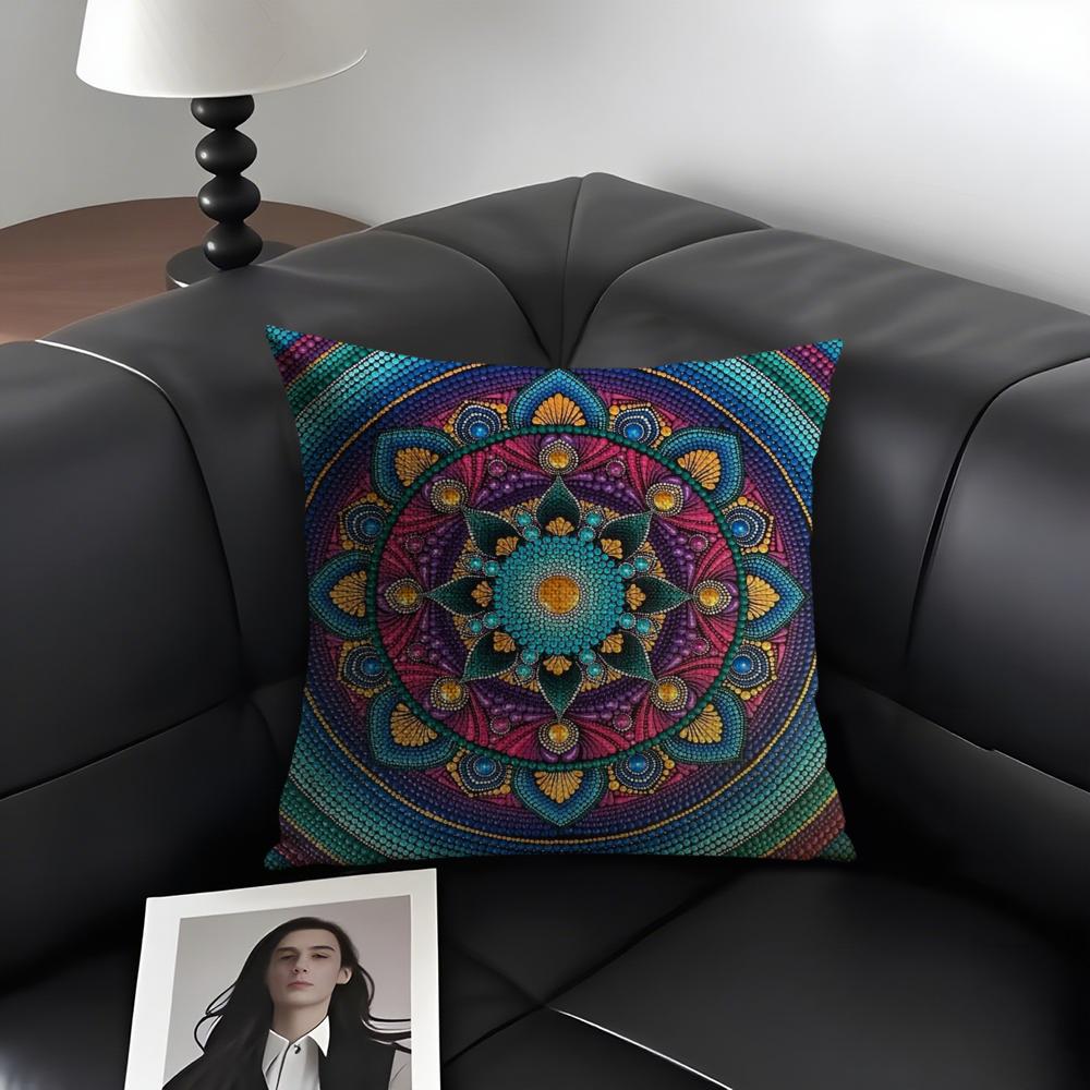Mandala Style Decorative Cushion Cover Natural Linen Organic Fabric Double-Sided Printing Sofa Home Decor Gift Pillow Case
