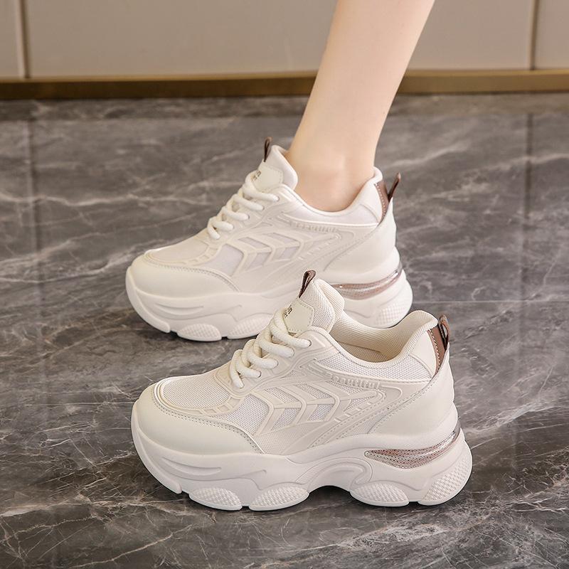 Inner Height Increase Women's Single Shoes 2024 Spring New Breathable Dad Shoes Platform Mesh Small Sports Casual Shoes Women
