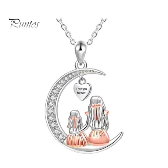 Love You Forever Moon Necklace for Women Mom Daughter Sitting On The Moon Pendant Necklace Jewelry Gift for Christmas Valentine's Day Birthday