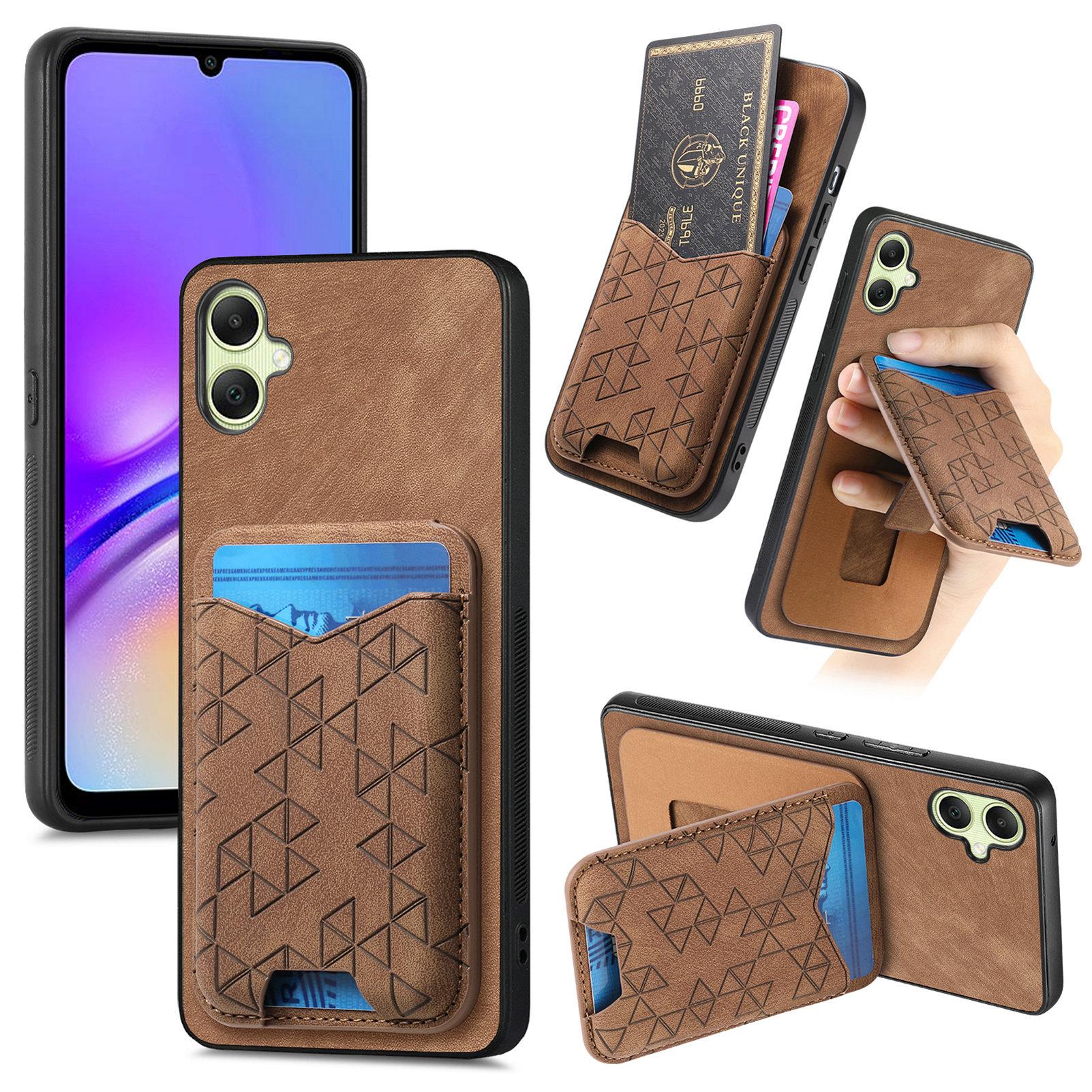 

For Samsung Galaxy A05 4G Case Imprinted Pattern Card Holder Kickstand Leather Back Cover Brown