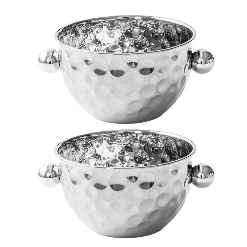 

2Pcs Multipurpose Hammered Stainless Steel Bowl with Double Handle Wine Ice Buckets For Baking Cooking And Entertaining 1