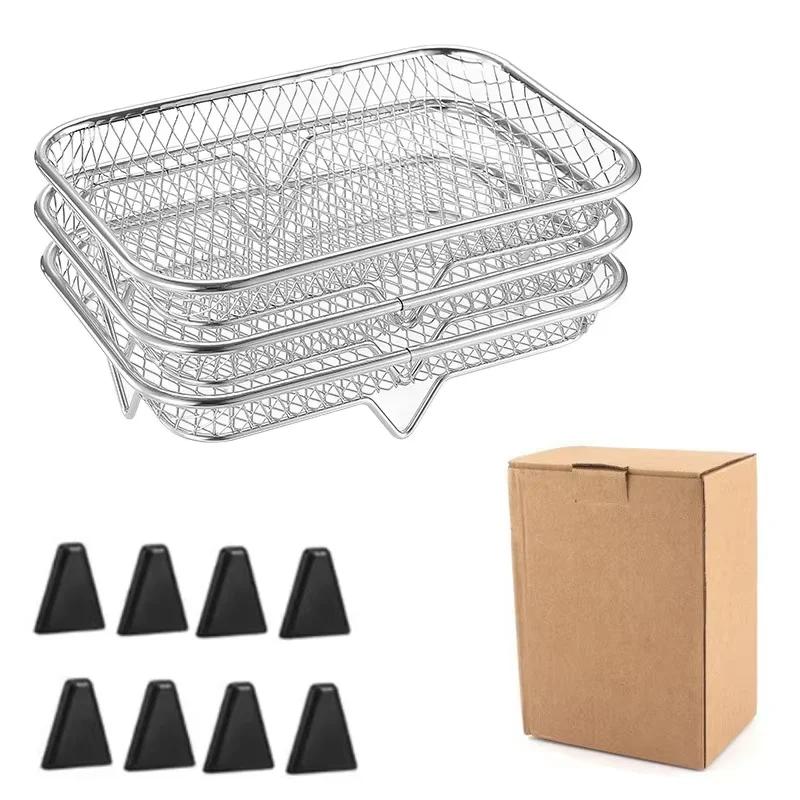 3pcs stainless steel air fryer rack, stackable food dehydration tool, can cook multiple types of food at once